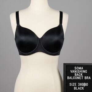 Soma Vanishing Back Balconet Bra Black 38DDD Smooth Full Coverage Underwire